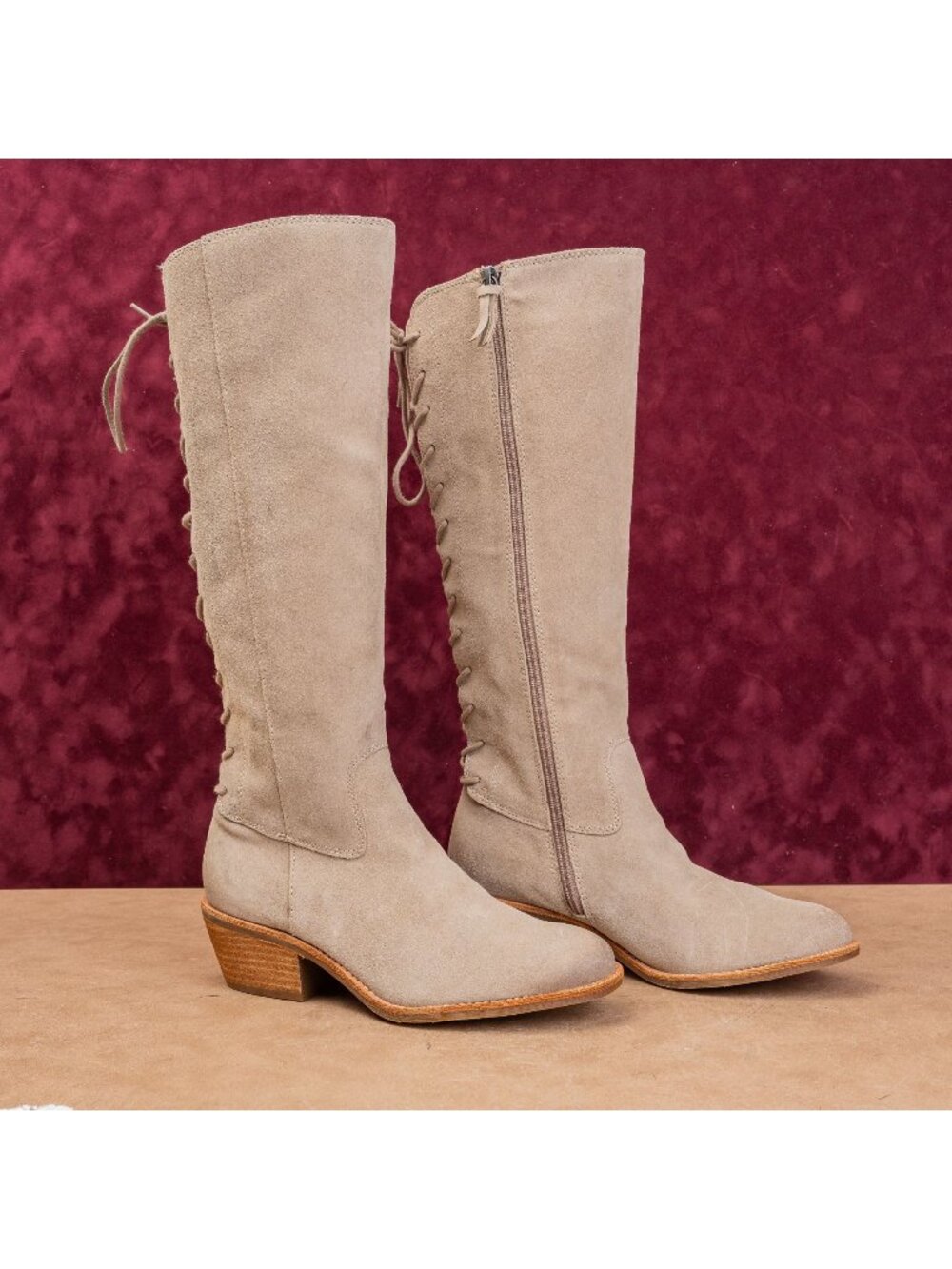 Sofft Women Sharnell Taupe Suede Back Lace-up Rust Suede Riding Boots sz 8.5
